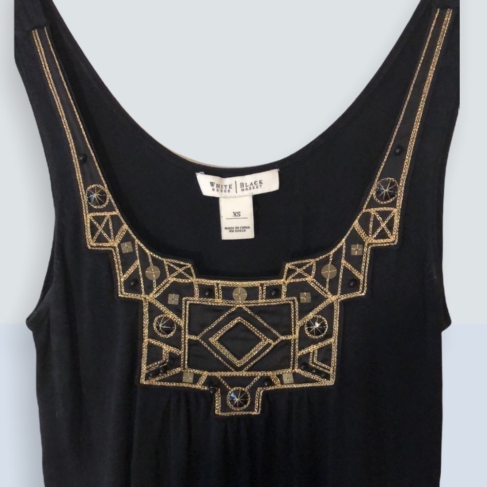 WHBM sleeveless black tunic with gold metallic, XS